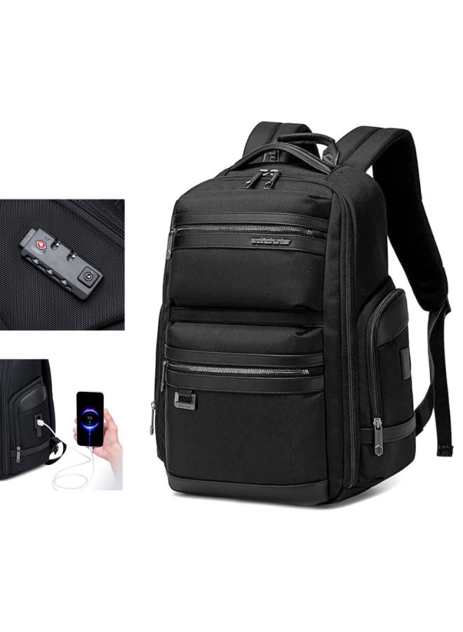 أركتيك هانتر حقيبة ظهر Arctic Hunter مضادة للسرقة للرجال، سعة 27 لترًا، متينة، مفتوحة بزاوية 180 درجة، قفل TSA، منفذ USB، من النوع C لأجهزة الكمبيوتر المحمولة مقاس 15.6 بوصة، لون أسود - Image 1